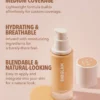 SHEGLAM Skinfinite Hydrating Foundation bottle with text highlighting its medium coverage, hydration, and natural look.