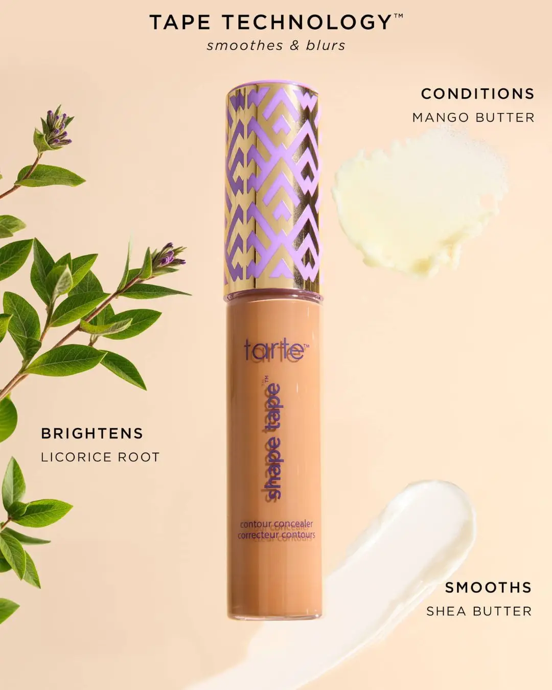 Tarte Shape Tape ingredients: licorice root, shea butter, mango butter