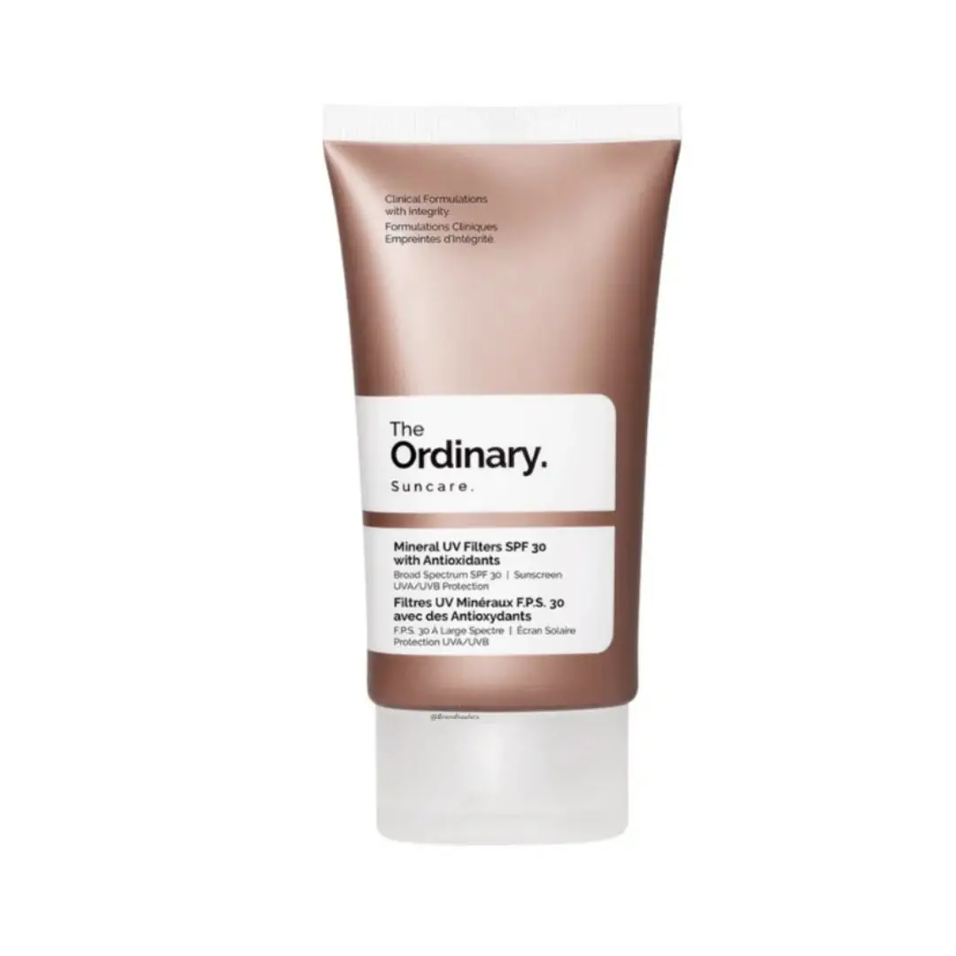 The Ordinary Mineral UV Filters SPF 30 sunscreen in brown tube
