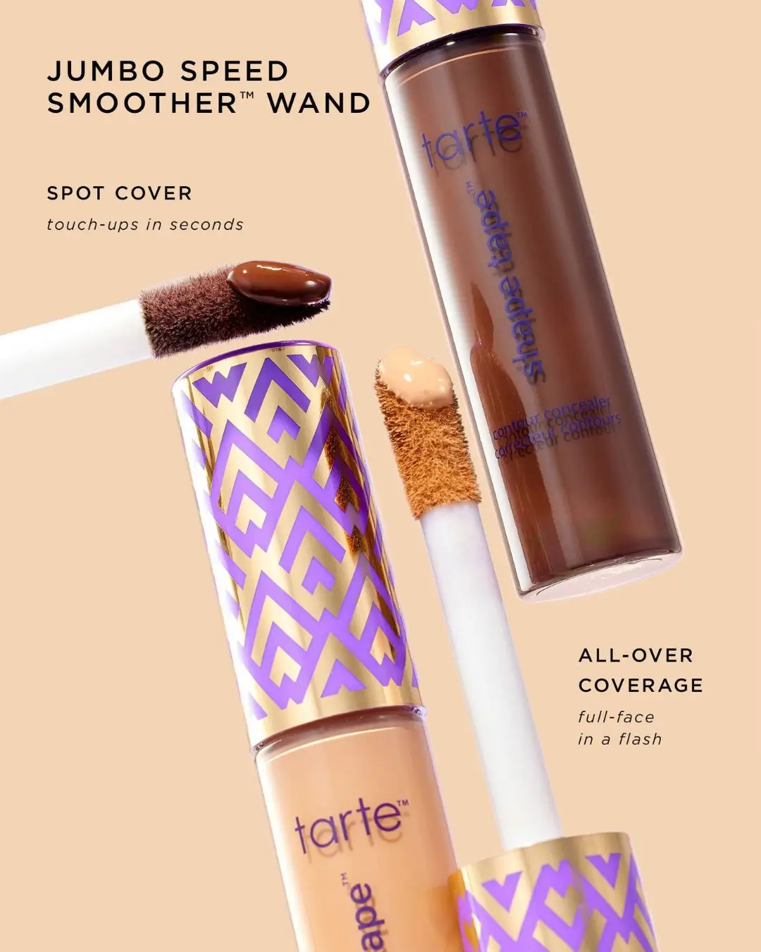 Close-up of Tarte Shape Tape Concealer wand and bottle for spot and all-over coverage