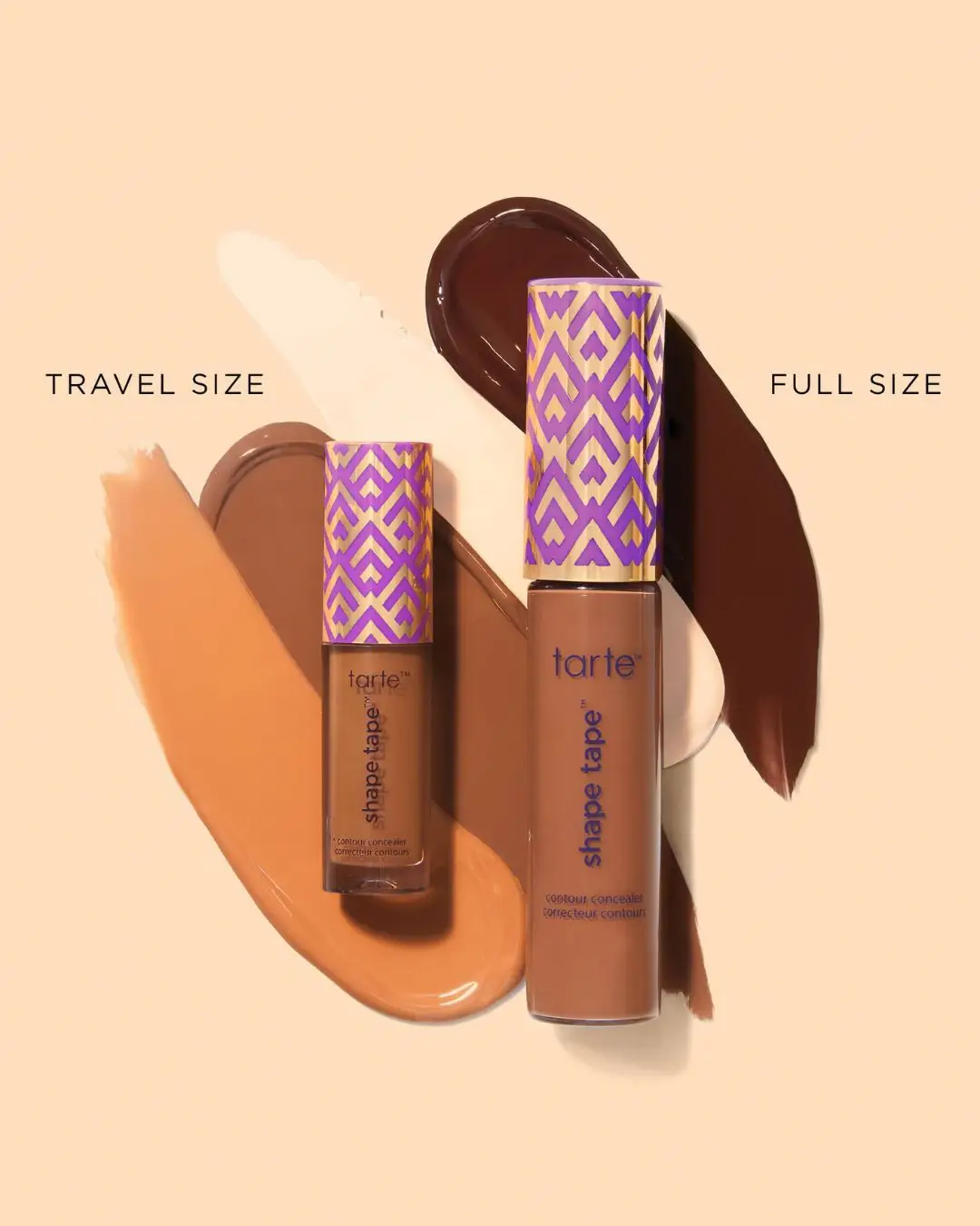 Tarte Shape Tape concealer travel and full-size tubes on foundation swatches