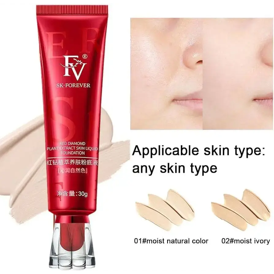 SK-Forever Foundation with before-after results and shade comparison