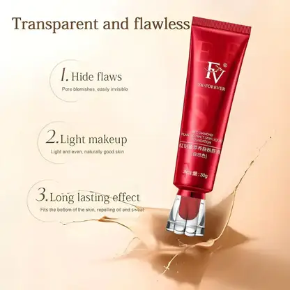 SK-Forever Foundation bottle with transparent flawless makeup benefits listed